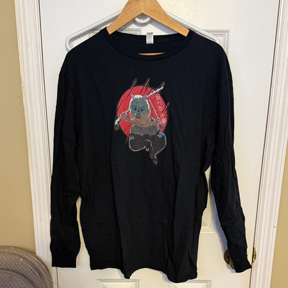 Demon Slayer Inosuke Black Long Sleeve Shirt with Graphic